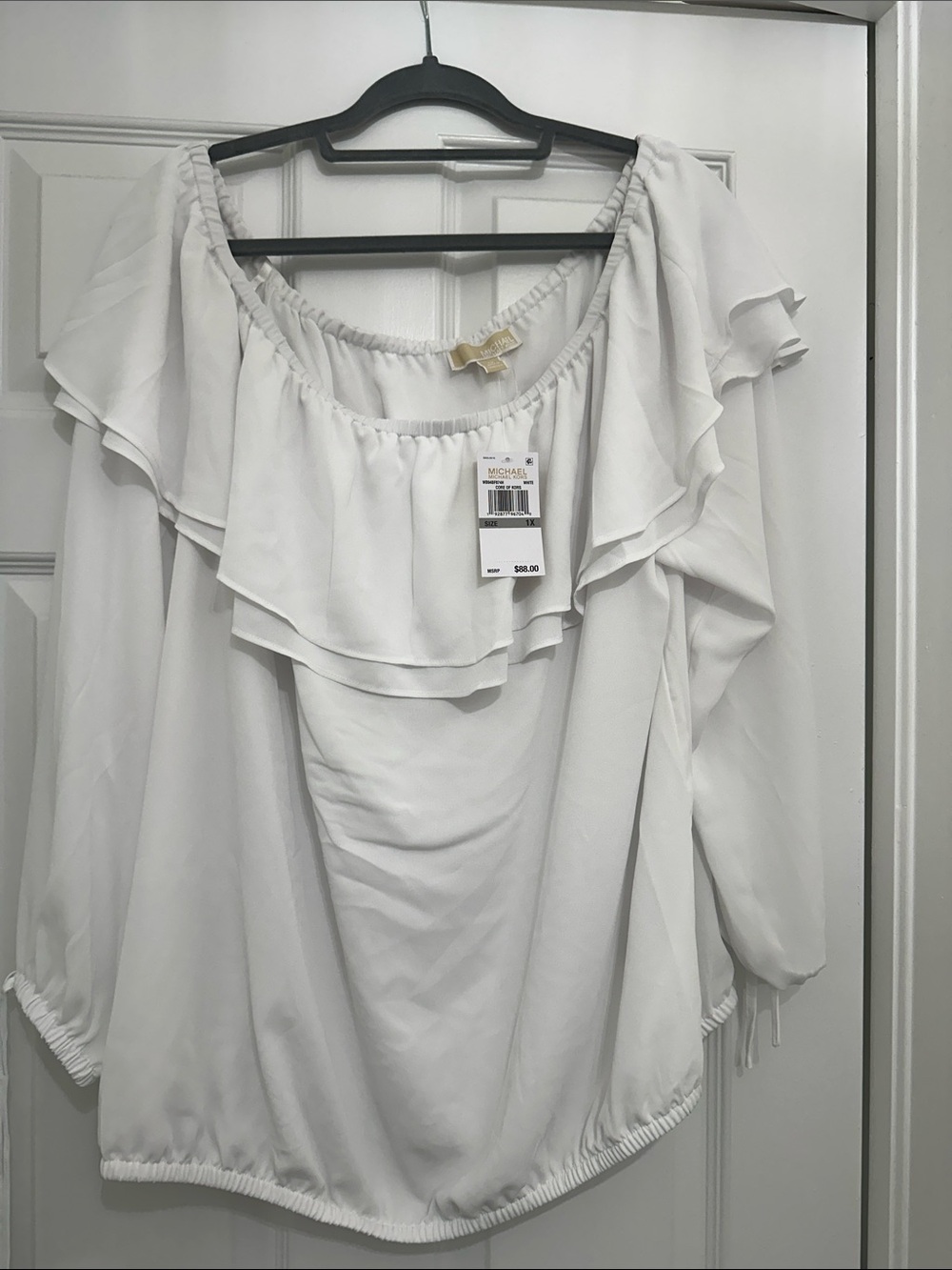 Michael Kors White Off-Shoulder Ruffle Blouse